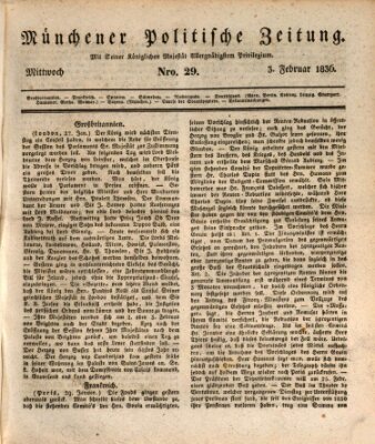 Münchener politische Zeitung (Süddeutsche Presse) Mittwoch 3. Februar 1836