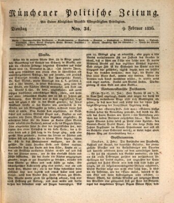 Münchener politische Zeitung (Süddeutsche Presse) Dienstag 9. Februar 1836