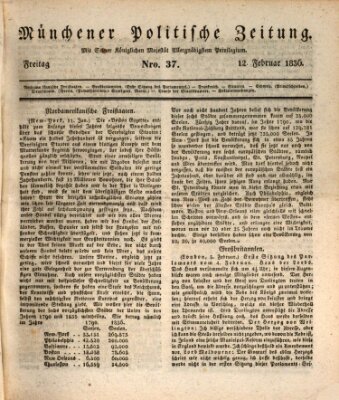 Münchener politische Zeitung (Süddeutsche Presse) Freitag 12. Februar 1836