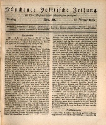 Münchener politische Zeitung (Süddeutsche Presse) Montag 15. Februar 1836