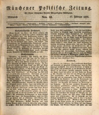 Münchener politische Zeitung (Süddeutsche Presse) Mittwoch 17. Februar 1836