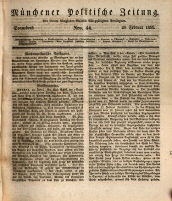 Münchener politische Zeitung (Süddeutsche Presse) Samstag 20. Februar 1836