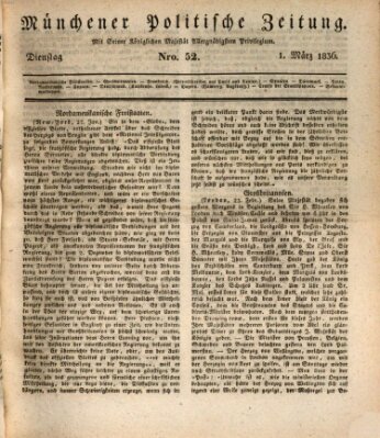 Münchener politische Zeitung (Süddeutsche Presse) Dienstag 1. März 1836