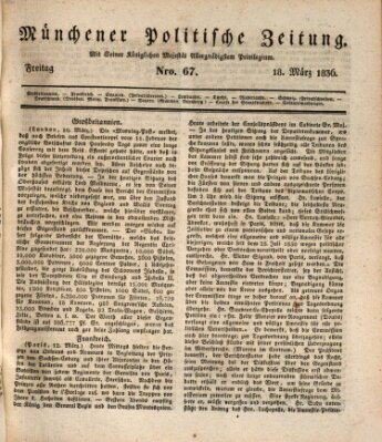 Münchener politische Zeitung (Süddeutsche Presse) Freitag 18. März 1836