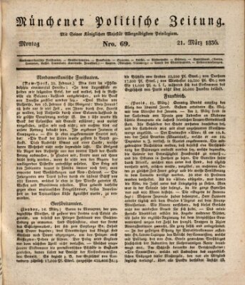 Münchener politische Zeitung (Süddeutsche Presse) Montag 21. März 1836