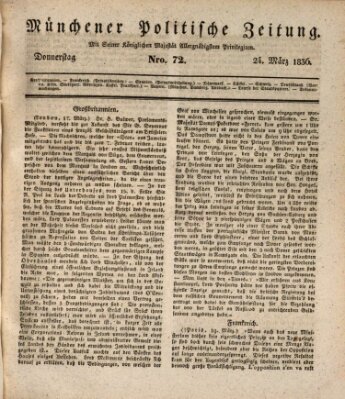 Münchener politische Zeitung (Süddeutsche Presse) Donnerstag 24. März 1836