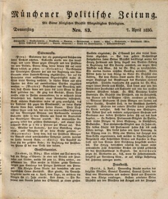 Münchener politische Zeitung (Süddeutsche Presse) Donnerstag 7. April 1836