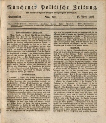 Münchener politische Zeitung (Süddeutsche Presse) Donnerstag 14. April 1836