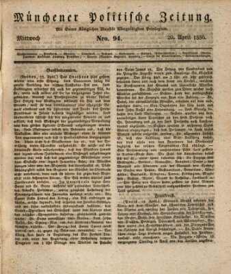 Münchener politische Zeitung (Süddeutsche Presse) Mittwoch 20. April 1836