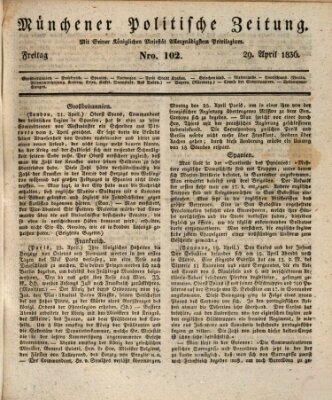 Münchener politische Zeitung (Süddeutsche Presse) Freitag 29. April 1836