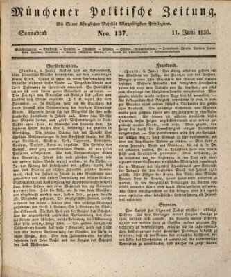 Münchener politische Zeitung (Süddeutsche Presse) Samstag 11. Juni 1836