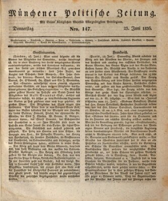 Münchener politische Zeitung (Süddeutsche Presse) Donnerstag 23. Juni 1836