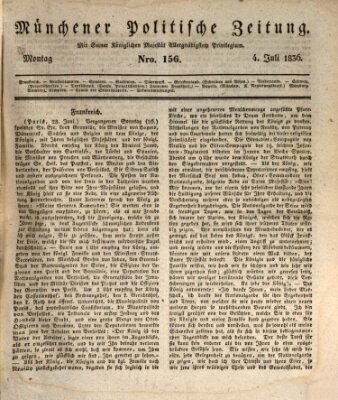 Münchener politische Zeitung (Süddeutsche Presse) Montag 4. Juli 1836