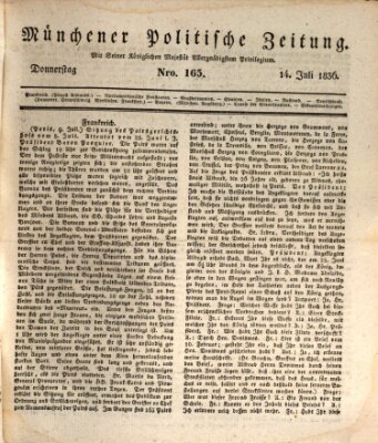 Münchener politische Zeitung (Süddeutsche Presse) Donnerstag 14. Juli 1836