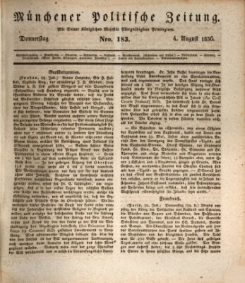 Münchener politische Zeitung (Süddeutsche Presse) Donnerstag 4. August 1836