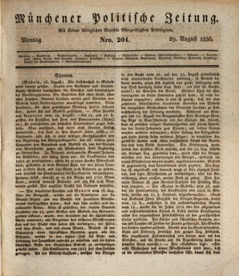 Münchener politische Zeitung (Süddeutsche Presse) Montag 29. August 1836