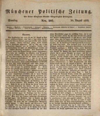 Münchener politische Zeitung (Süddeutsche Presse) Dienstag 30. August 1836