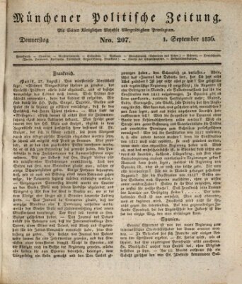 Münchener politische Zeitung (Süddeutsche Presse) Donnerstag 1. September 1836