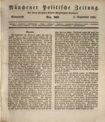 Münchener politische Zeitung (Süddeutsche Presse) Samstag 3. September 1836