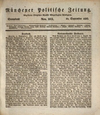 Münchener politische Zeitung (Süddeutsche Presse) Samstag 10. September 1836