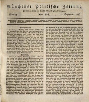 Münchener politische Zeitung (Süddeutsche Presse) Montag 12. September 1836