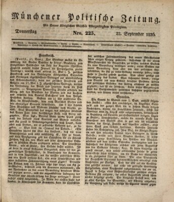 Münchener politische Zeitung (Süddeutsche Presse) Donnerstag 22. September 1836