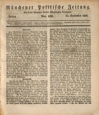 Münchener politische Zeitung (Süddeutsche Presse) Freitag 30. September 1836