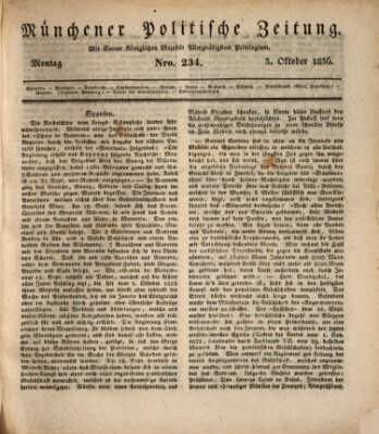 Münchener politische Zeitung (Süddeutsche Presse) Montag 3. Oktober 1836