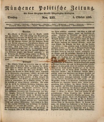 Münchener politische Zeitung (Süddeutsche Presse) Dienstag 4. Oktober 1836