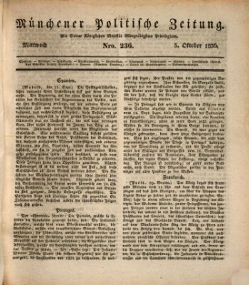 Münchener politische Zeitung (Süddeutsche Presse) Mittwoch 5. Oktober 1836