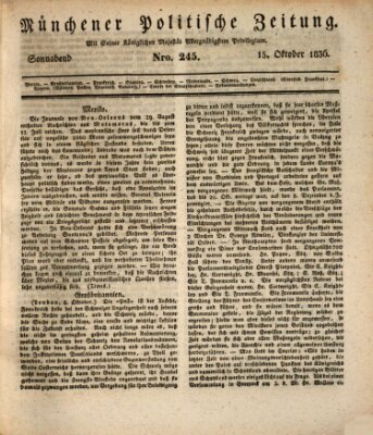 Münchener politische Zeitung (Süddeutsche Presse) Samstag 15. Oktober 1836