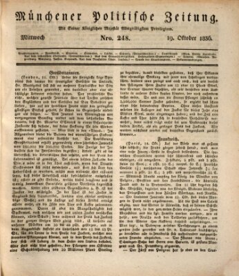 Münchener politische Zeitung (Süddeutsche Presse) Mittwoch 19. Oktober 1836