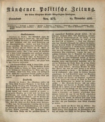 Münchener politische Zeitung (Süddeutsche Presse) Samstag 19. November 1836