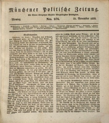 Münchener politische Zeitung (Süddeutsche Presse) Montag 21. November 1836