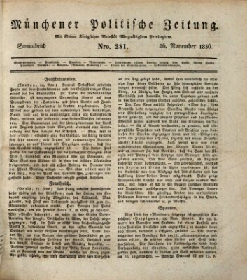 Münchener politische Zeitung (Süddeutsche Presse) Samstag 26. November 1836