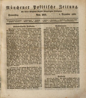 Münchener politische Zeitung (Süddeutsche Presse) Donnerstag 1. Dezember 1836