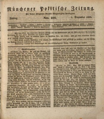 Münchener politische Zeitung (Süddeutsche Presse) Freitag 2. Dezember 1836