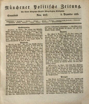 Münchener politische Zeitung (Süddeutsche Presse) Samstag 3. Dezember 1836