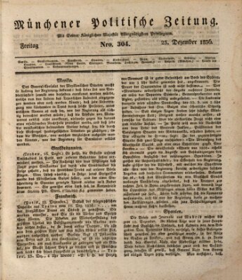 Münchener politische Zeitung (Süddeutsche Presse) Freitag 23. Dezember 1836