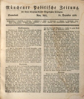 Münchener politische Zeitung (Süddeutsche Presse) Samstag 31. Dezember 1836