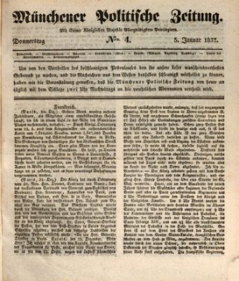 Münchener politische Zeitung (Süddeutsche Presse) Donnerstag 5. Januar 1837