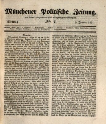 Münchener politische Zeitung (Süddeutsche Presse) Montag 9. Januar 1837