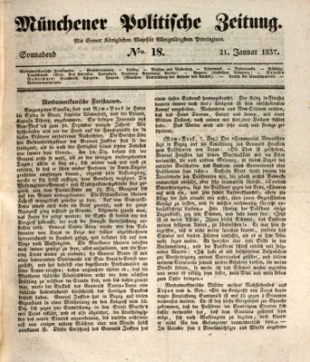 Münchener politische Zeitung (Süddeutsche Presse) Samstag 21. Januar 1837