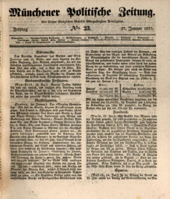 Münchener politische Zeitung (Süddeutsche Presse) Freitag 27. Januar 1837