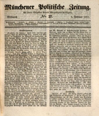 Münchener politische Zeitung (Süddeutsche Presse) Mittwoch 1. Februar 1837