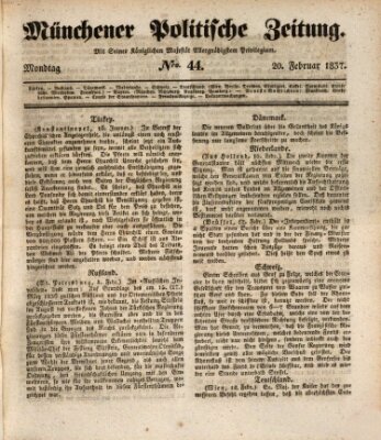 Münchener politische Zeitung (Süddeutsche Presse) Montag 20. Februar 1837