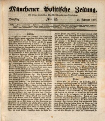 Münchener politische Zeitung (Süddeutsche Presse) Dienstag 21. Februar 1837