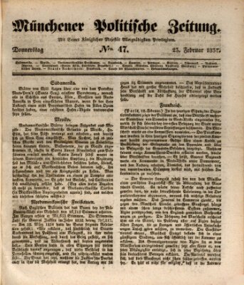 Münchener politische Zeitung (Süddeutsche Presse) Donnerstag 23. Februar 1837