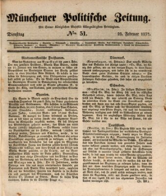 Münchener politische Zeitung (Süddeutsche Presse) Dienstag 28. Februar 1837