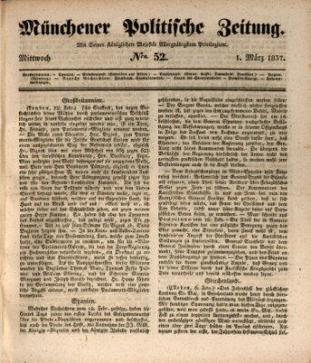 Münchener politische Zeitung (Süddeutsche Presse) Mittwoch 1. März 1837